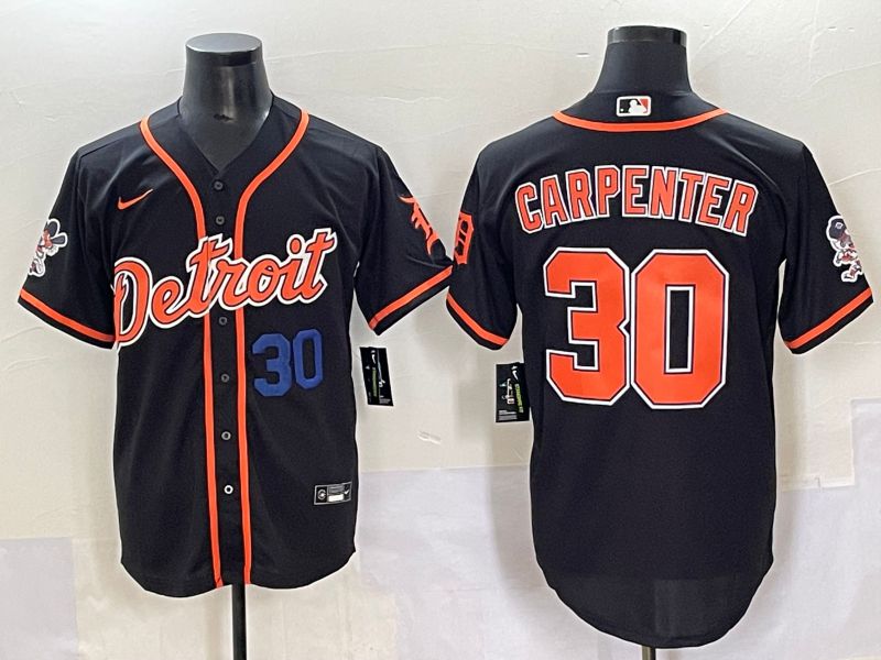 Men 2025 Detroit Tigers 30 Carpenter Black Joint Name Nike MLB Jersey style 2